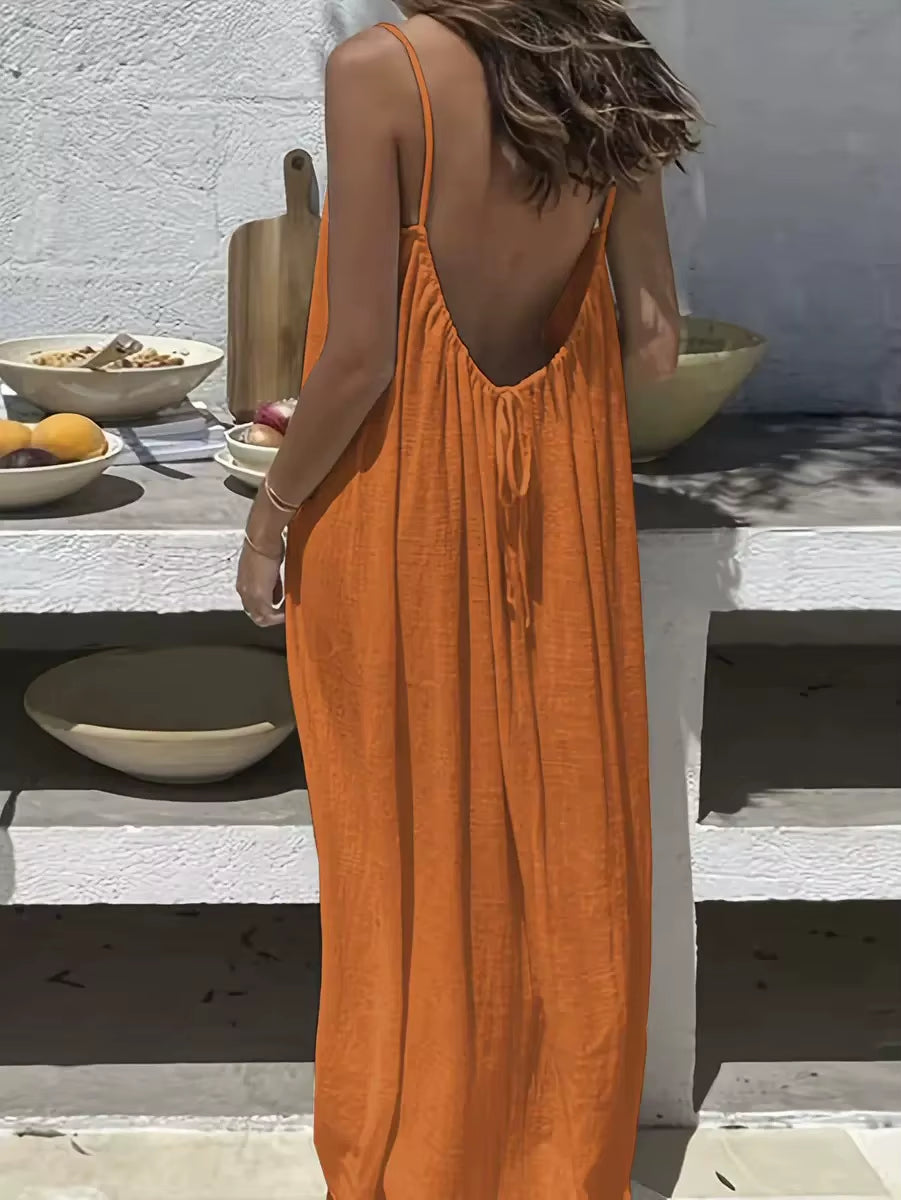 2026 Loose-Fit Spaghetti Strap Dress Women'S Casual Homewear Summer Dress Solid-Color Vacation Cool Homewear