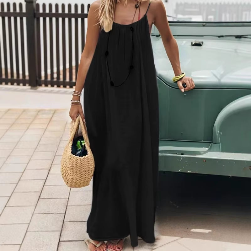 2026 Loose-Fit Spaghetti Strap Dress Women'S Casual Homewear Summer Dress Solid-Color Vacation Cool Homewear